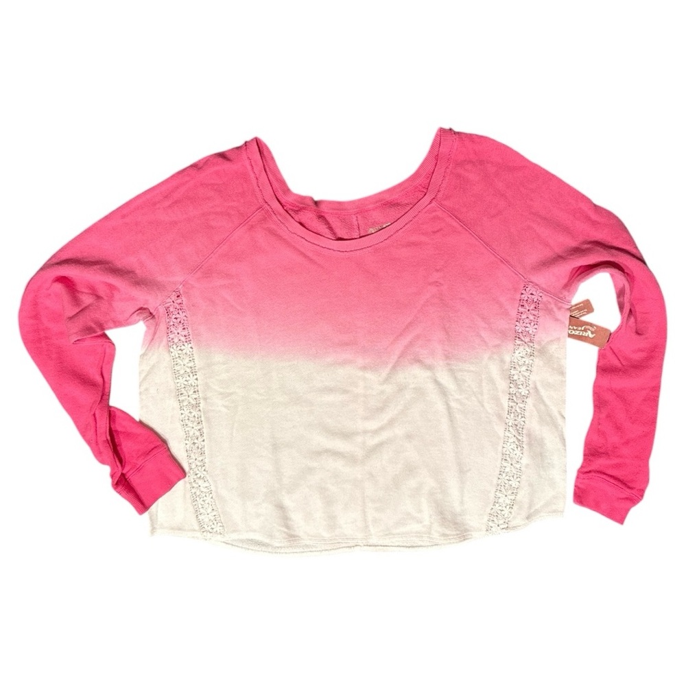 Pink to light pink ombre crewneck 100% cotton sweatshirt lace insert JR Plus 1X